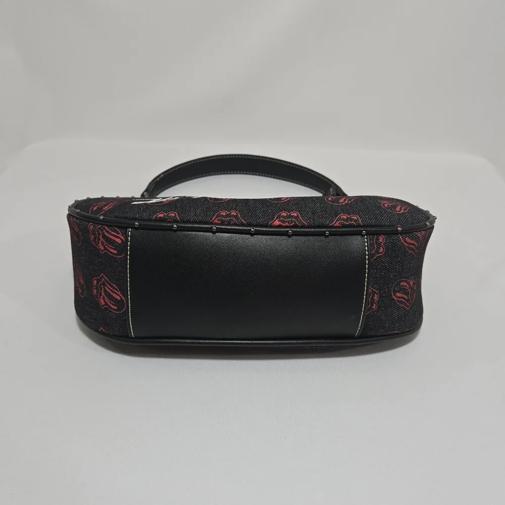 The Rolling Stones All-Over Tongue Logo Black Denim Small Hobo Bag